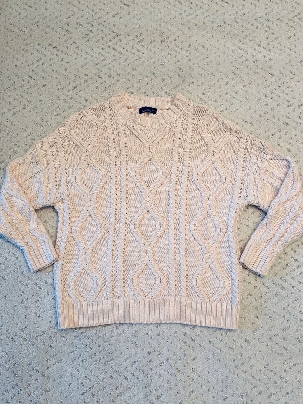 Trendy Queen Cream Cable Knit Chunky Crewneck Sweater Size S Oversized Coastal